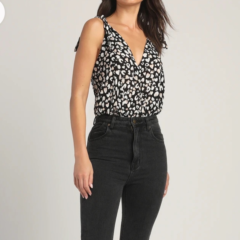 Bare it All Black Animal Print Tie-Strap Bodysuit